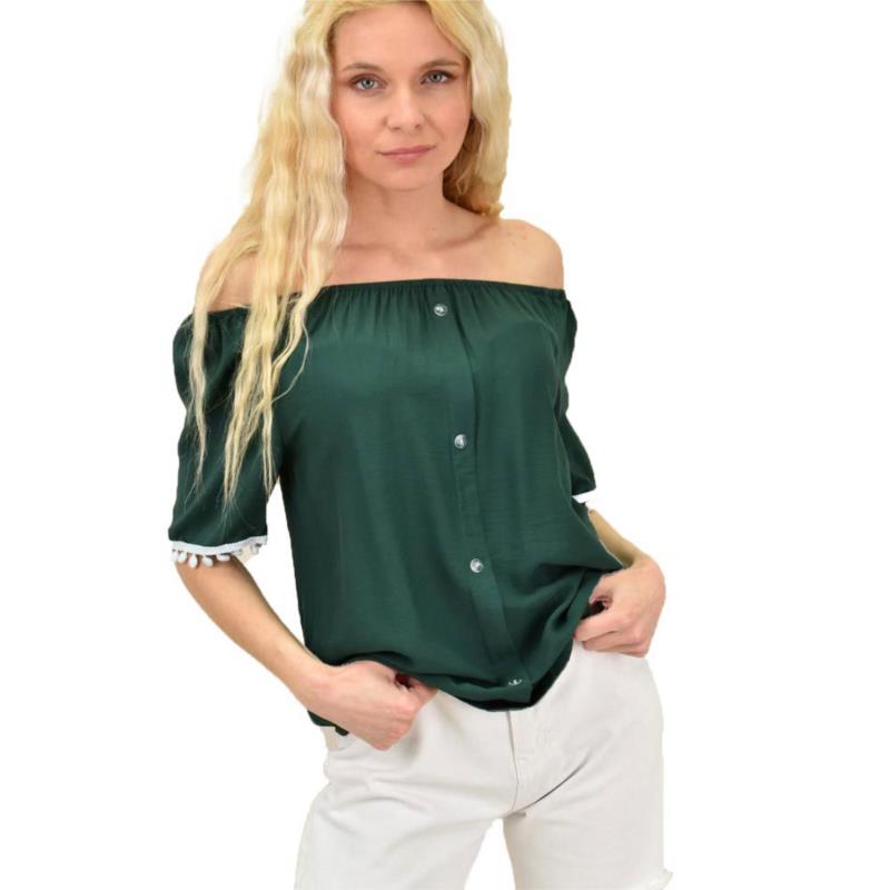 Γυναικεία μπλούζα με κουμπιά Κυπαρισσί 14910