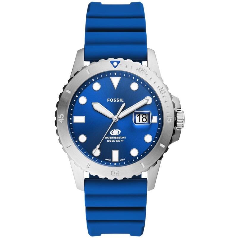 Fossil Blue - FS5998, Silver case with Blue Rubber Strap