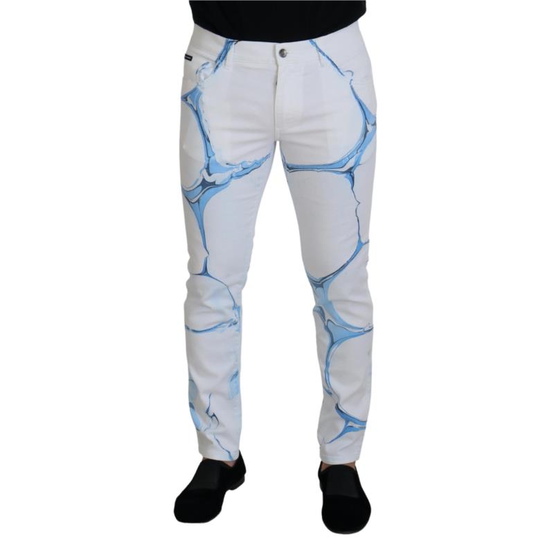 Dolce & Gabbana White Blue Denim Cotton Jeans Stretch Skinny Fit Pant IT50
