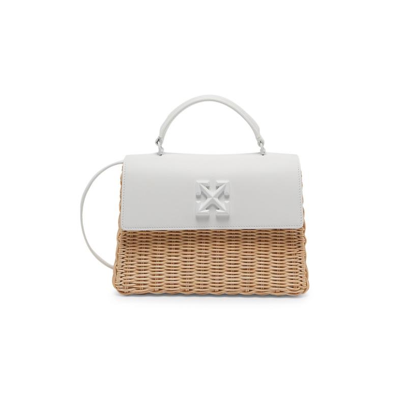 Off-White Jitney Off-White Tote Bag in Straw and Leather Women