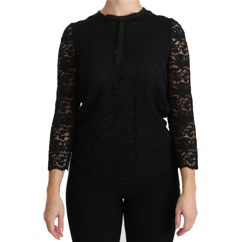 Dolce & Gabbana Black Lace Long Sleeve Nylon Blouse IT40