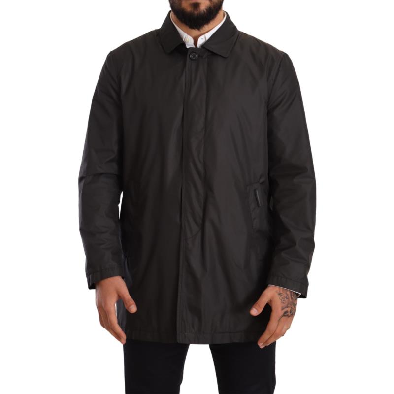 Dolce & Gabbana Black Polyester Mens Trench Coat Jacket IT44