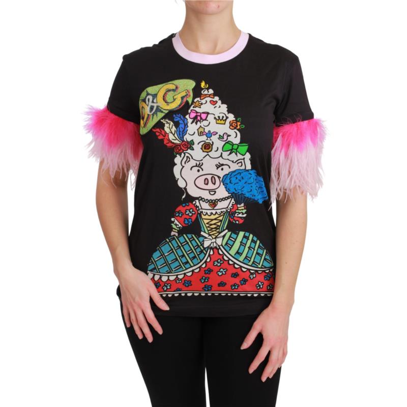 Dolce & Gabbana Black YEAR OF THE PIG Top Cotton T-shirt IT38