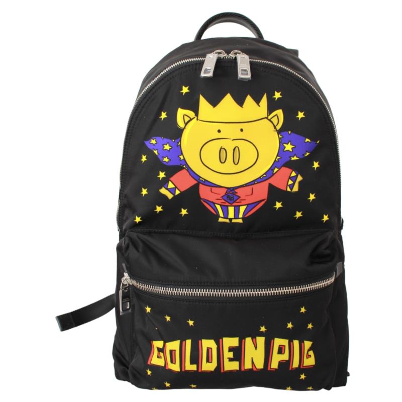 Dolce & Gabbana Black Golden Pig of the Year School Backpack One Size