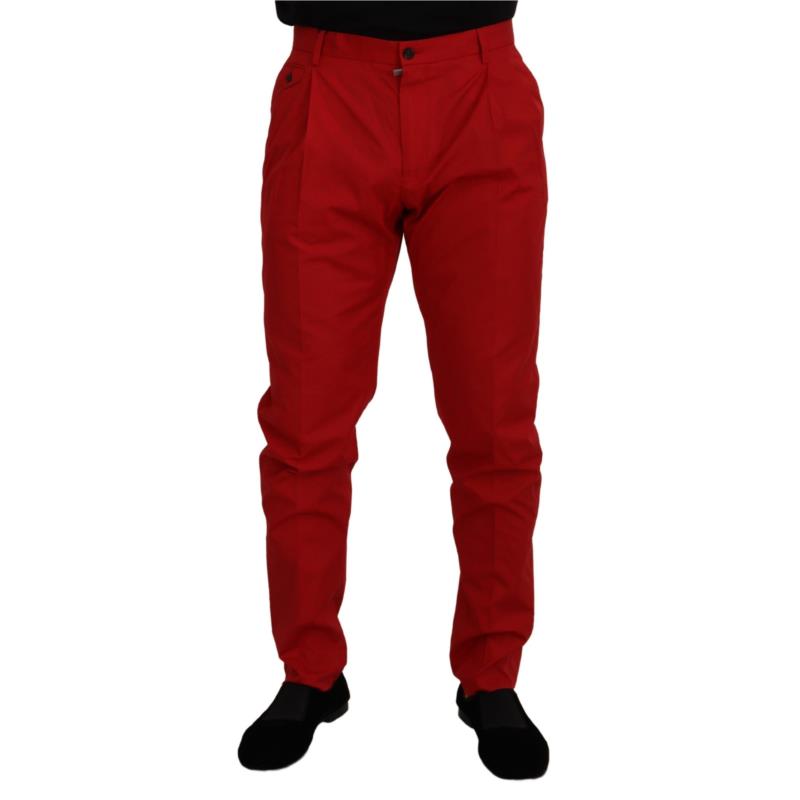 Dolce & Gabbana Red Cotton Slim Fit Trousers Chinos Pants IT52