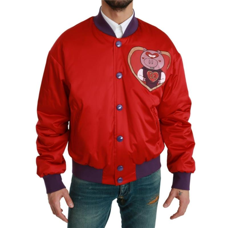 Dolce & Gabbana Red YEAR OF THE PIG Bomber Jacket JKT2610 IT46