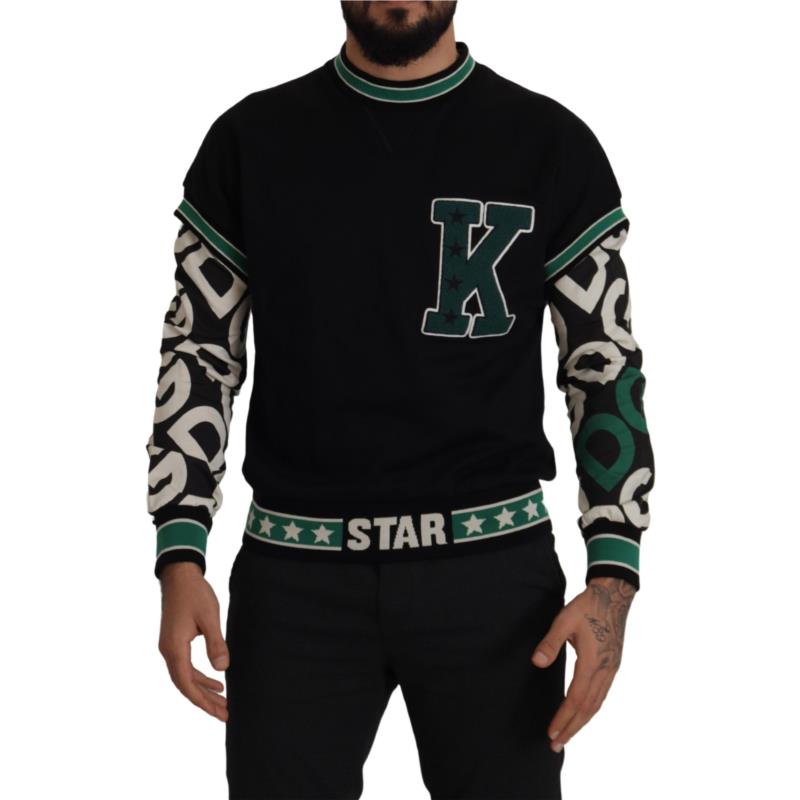 Dolce & Gabbana Black Green Cotton KING Star Crewneck Pullover Sweater XS