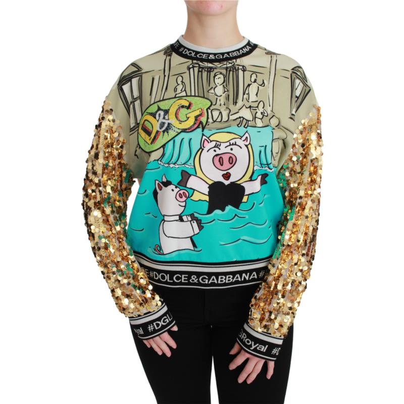 Dolce & Gabbana Year of the Pig Sequined Top Sweater TSH4667-36 7333413011428 IT42