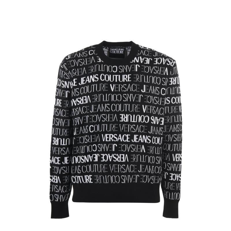 Versace Jeans Black and White Cotton Logo Details Sweater 73GAFM13CM02A_A0E XL