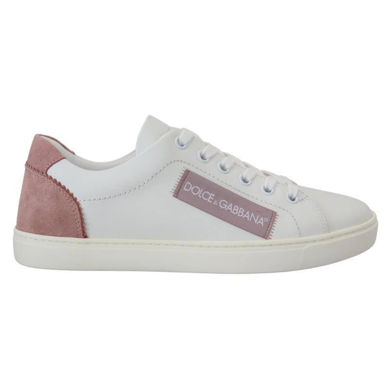 Dolce & Gabbana White Pink Leather Low Top Sneakers Shoes EU36/US5.5