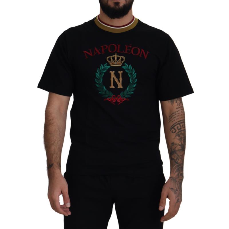 Dolce & Gabbana Black Cotton Embroidered Crewneck T-shirt IT44