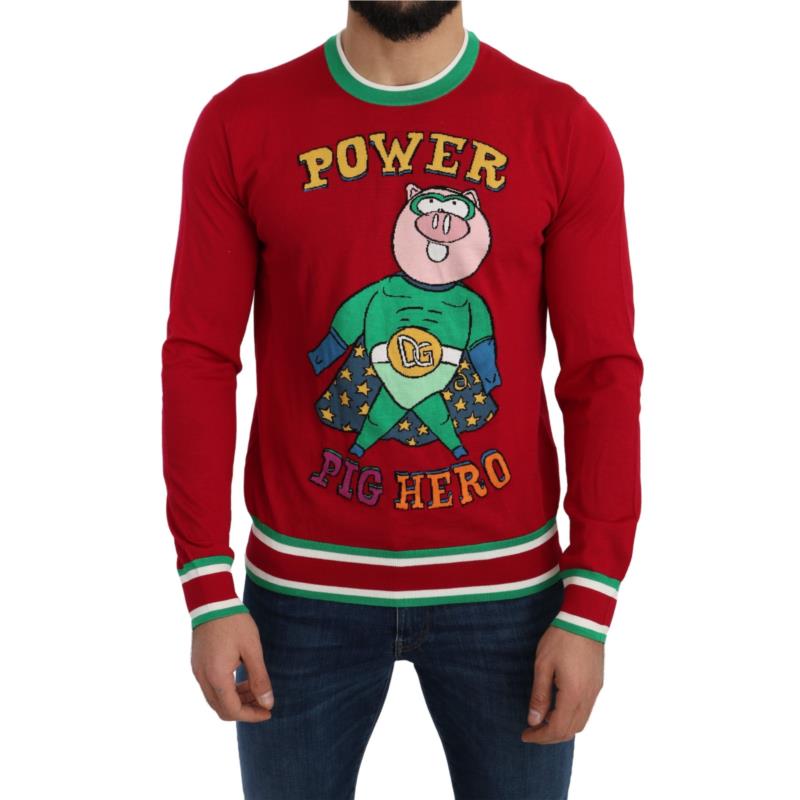 Dolce & Gabbana Red Wool Silk Pig of the Year Sweater IT46