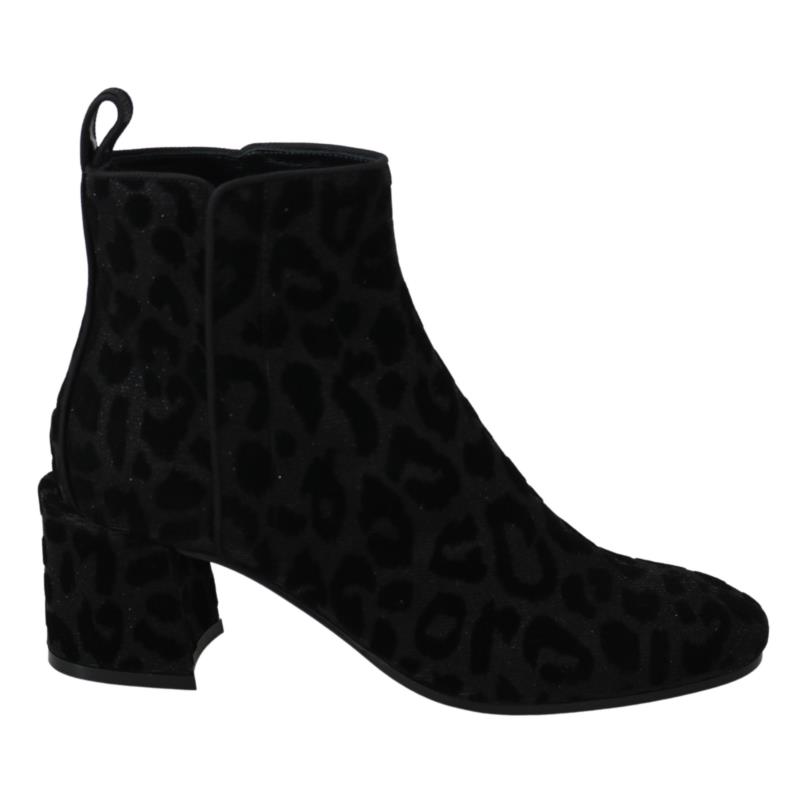Dolce & Gabbana Black Leopard Short Boots Zipper Shoes LA8140 EU36.5/US6