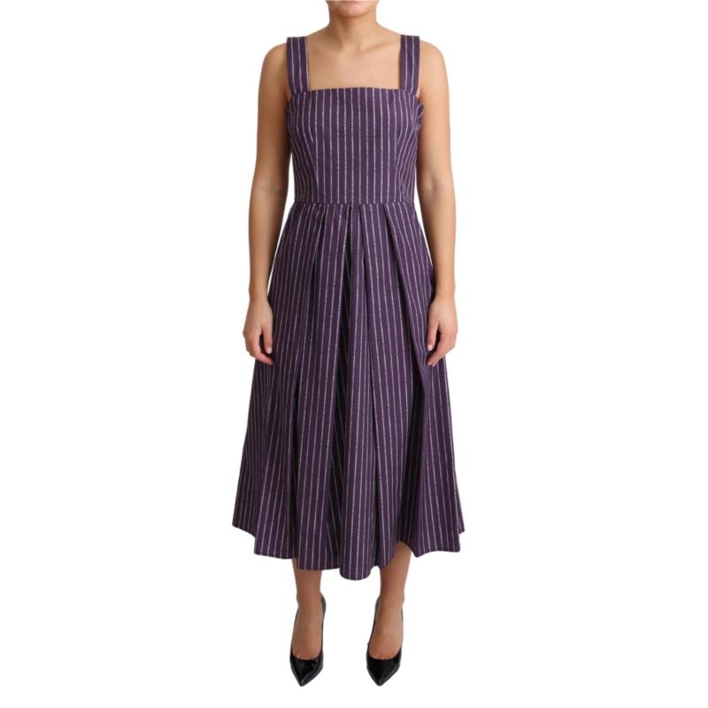 Dolce & Gabbana Purple Striped Cotton A-Line Stretch Dress IT42