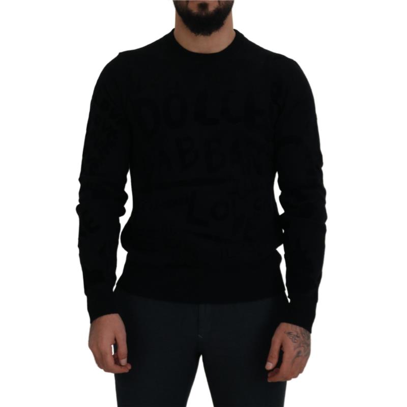 Dolce & Gabbana Black Wool Logo Pattern Crewneck Pullover Sweater IT46