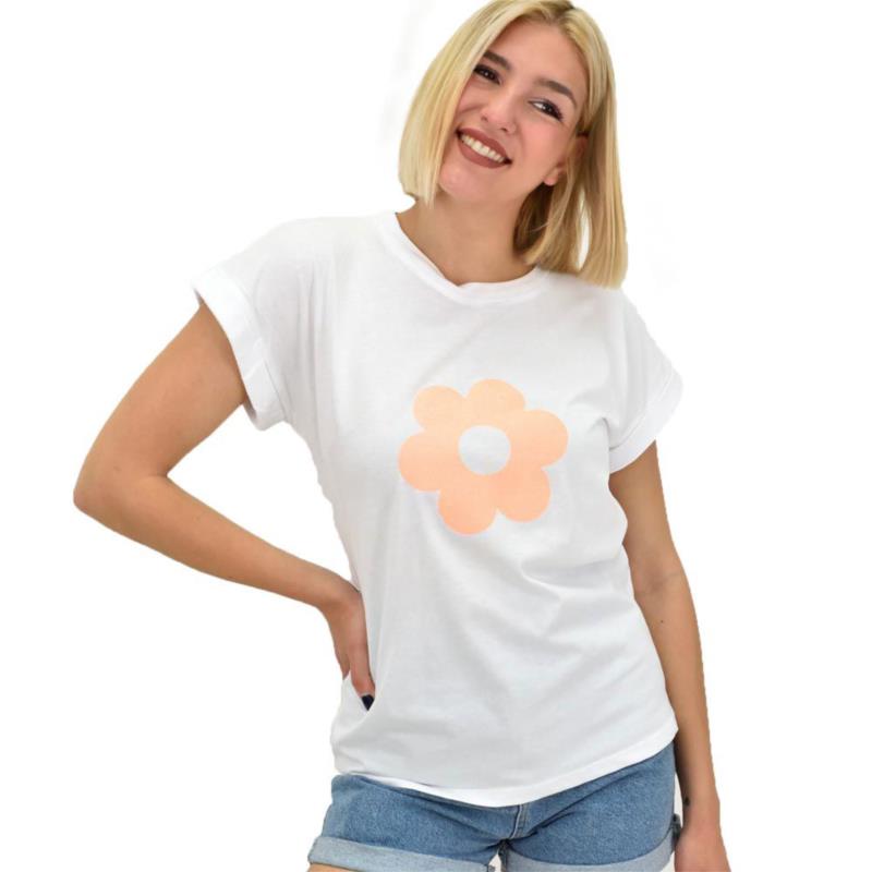 Γυναικείο T-shirt μετύπωμα λουλούδι Λευκό 20693