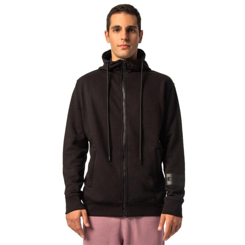BE:NATION FULL ZIP WITH HOODIE AND SIDE ZIP POCKETS 7302201-01 Μαύρο