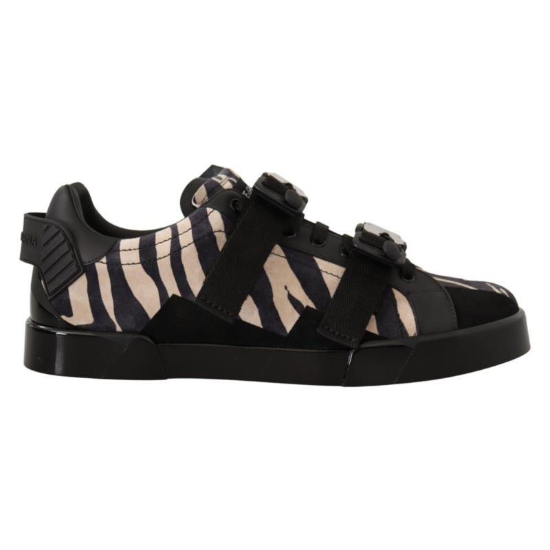 Dolce & Gabbana Black White Zebra Suede Rubber Sneakers Shoes MV4424 EU44/US11