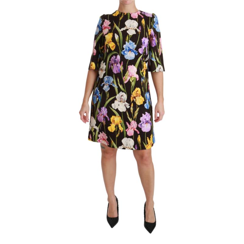 Dolce & Gabbana Black Cotton Silk Floral Shift Dress IT38