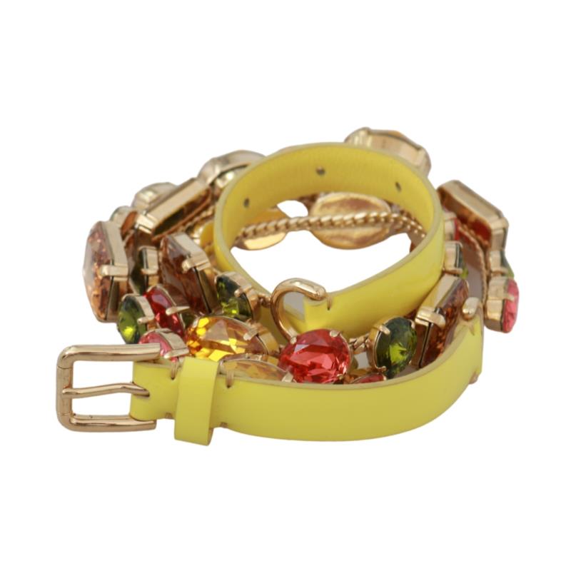 Dolce & Gabbana Yellow Gold Multicolor Crystals Waist Belt 70 cm / 28 Inches