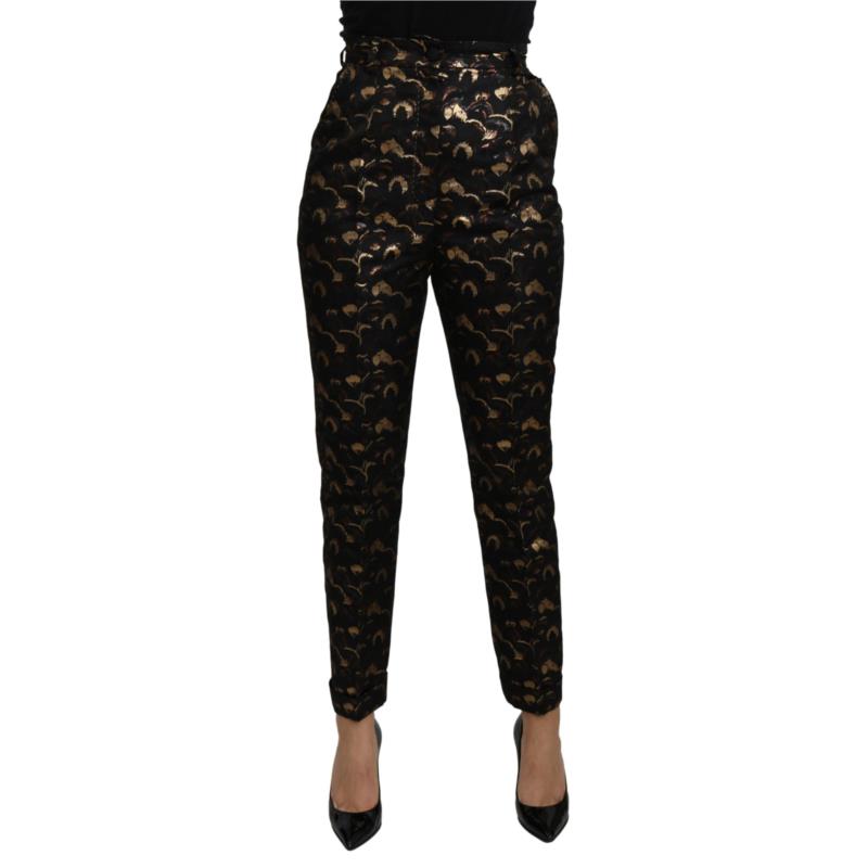 Dolce & Gabbana Black Gold Brocade High Waist Pants IT40