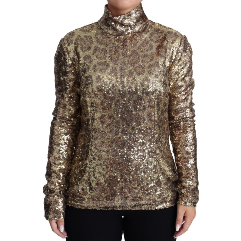 Dolce & Gabbana Brown Leopard Fit Turtleneck Sequin Sweater IT46