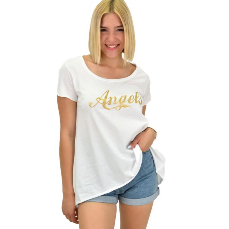 Γυναικεία μονόχρωμη μπλούζα με χρυσό τύπωμα Λευκό 20995