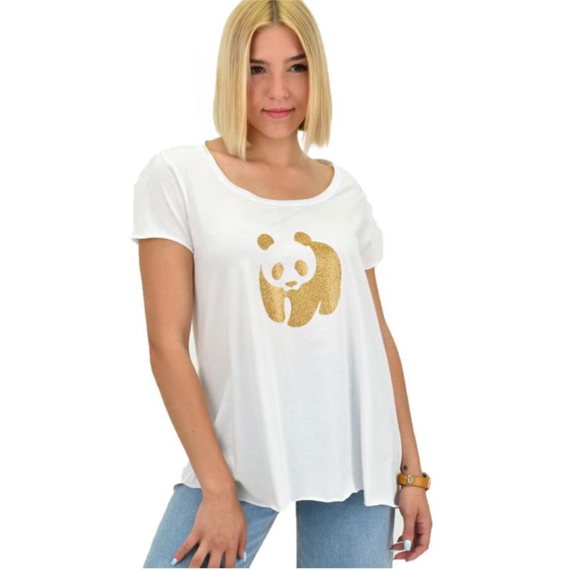 Γυναικεία μονόχρωμη μπλούζα με χρυσό τύπωμα Λευκό 20999