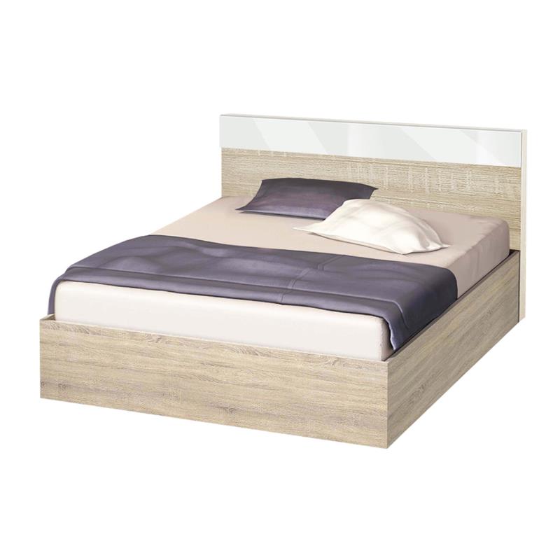 Κρεβάτι ξύλινο διπλό Leti High Σόνομα/Λευκό γυαλιστερό με ΔΩΡΟ ορθοπεδικό στρώμα, 140/200, 204/90/144 εκ., Genomax