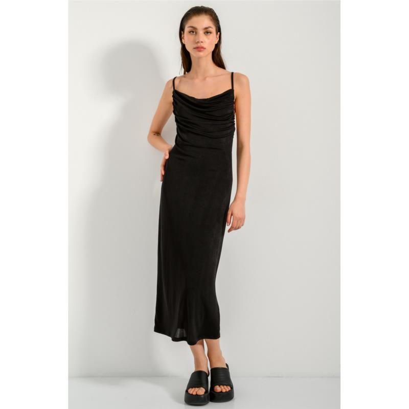 Midi ντραπέ φόρεμα με χαμηλή πλάτη (BLACK)