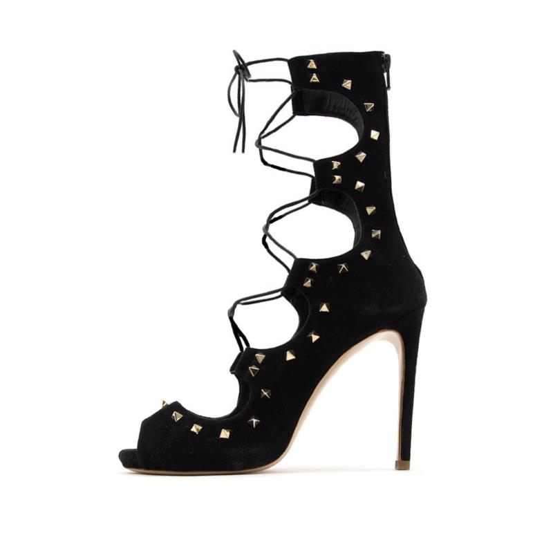 SUEDE LEATHER HIGH HEEL SANDALS WOMEN SPAZIO MODA