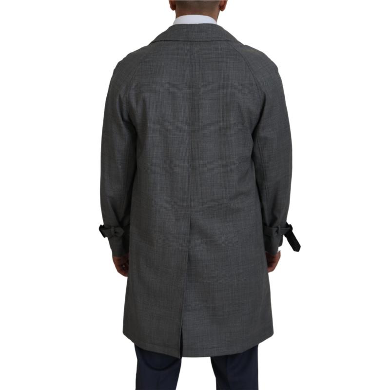 Dolce & Gabbana Gray Wool Plaid Long Trench Coat Jacket Trench Coat Jacket IT48
