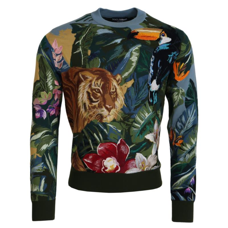 Dolce & Gabbana Jungle Wool Silk Pullover Logo Sweater IT46