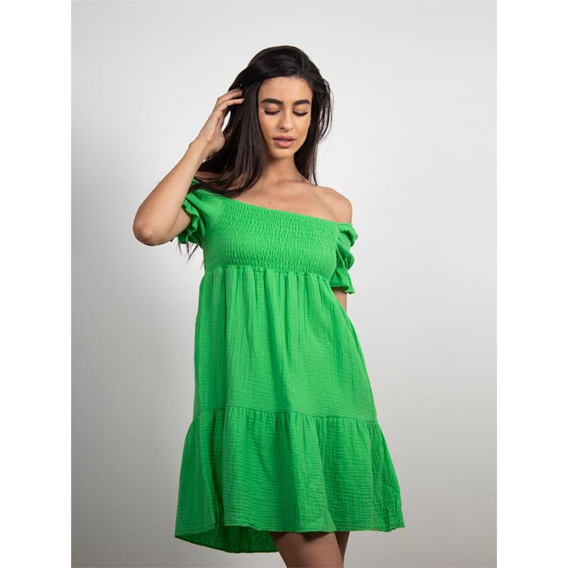 Φόρεμα Κοντομάνικο Με Σφηκοφωλιά Πράσινο - Mezzano
