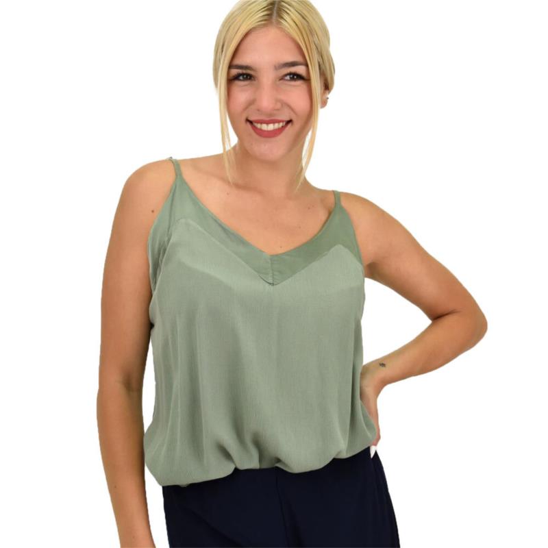 Γυναικεία Plus μπλούζα με ρυθμιζόμενες τιράντες Λαδί 21391
