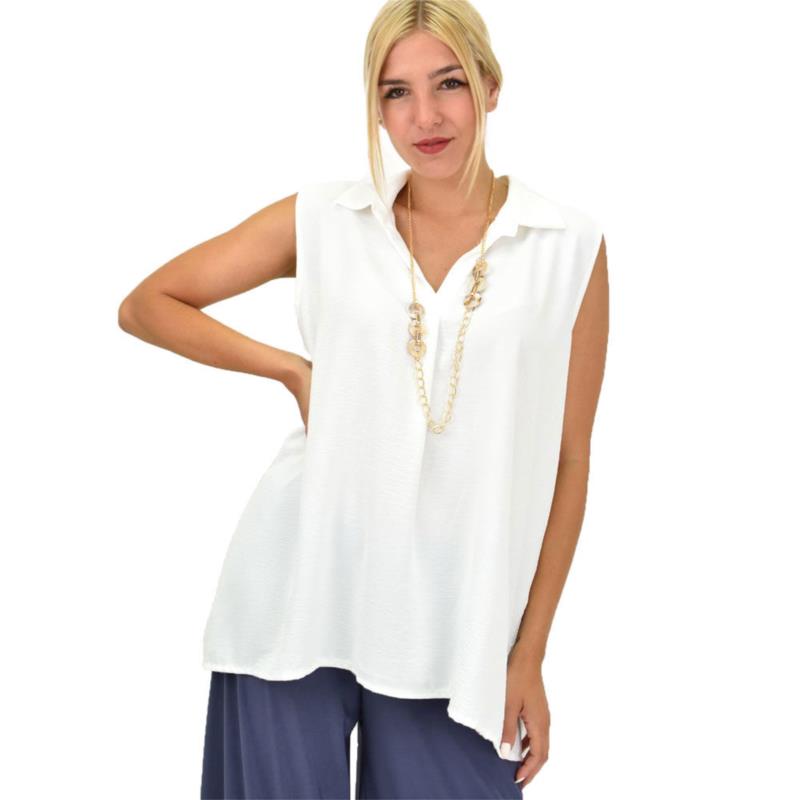 Γυναικεία Plus μπλούζα με κολιέ Λευκό 21371
