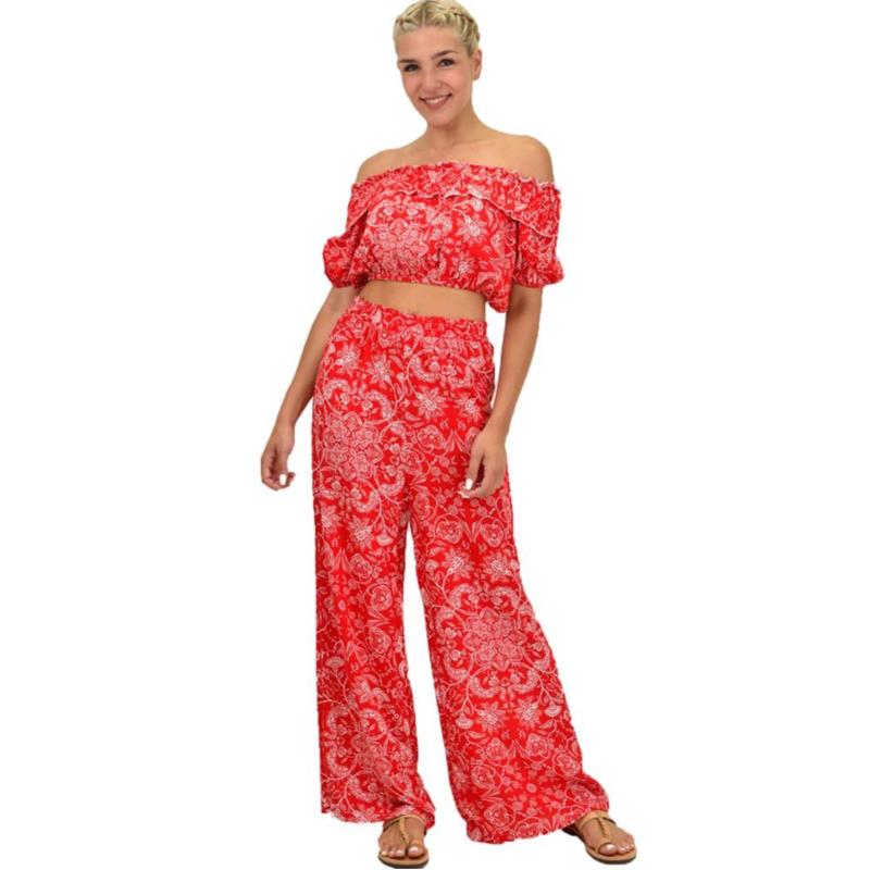 Γυναικείο σετ με παντελόνα φλοράλ Κόκκινο 21536