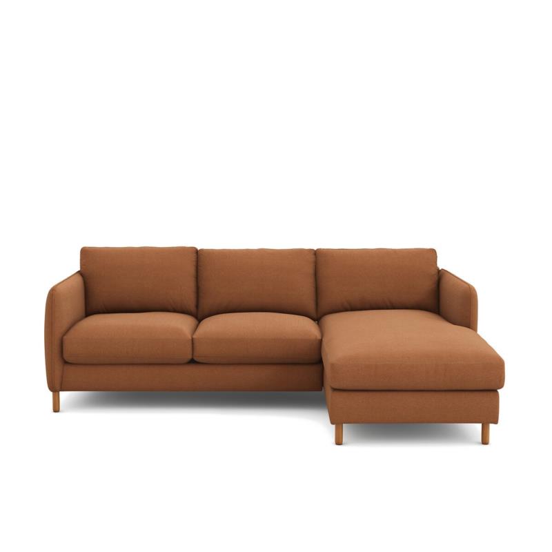 Γωνιακός δεξιός καναπές από πολυέστερ με μελανζέ όψη