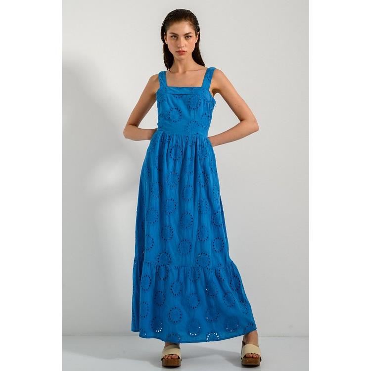 Maxi φόρεμα με διάτρητα σχέδια (BLUE)
