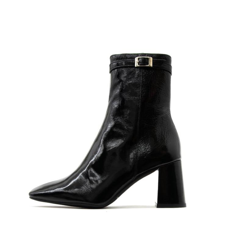 PATENT LEATHER MID HEEL ANKLE BOOTS WOMEN ANGEL ALARCON