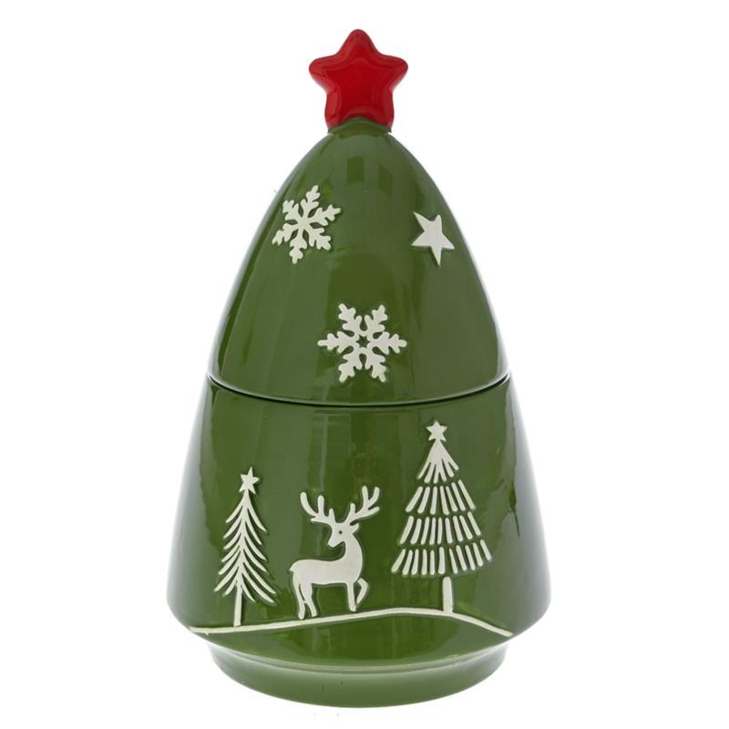 Χριστουγεννιάτικη Μπισκοτιέρα Κεραμική Πράσινη-Λευκή iliadis 16x16x26εκ. 81831 (Σετ 2 Τεμάχια) (Υλικό: Κεραμικό, Χρώμα: Λευκό) - Iliadis - il_81831