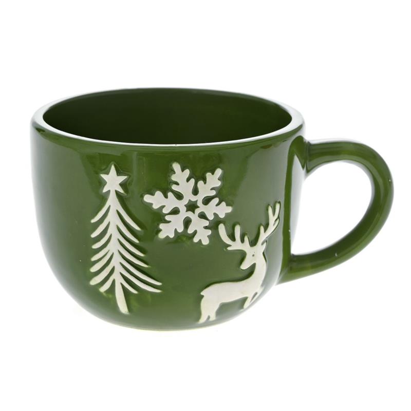 Χριστουγεννιάτικη Κούπα Κεραμική Πράσινη-Λευκή iliadis 14x11x8εκ. 81834 (Σετ 4 Τεμάχια) (Υλικό: Κεραμικό, Χρώμα: Λευκό) - Iliadis - il_81834