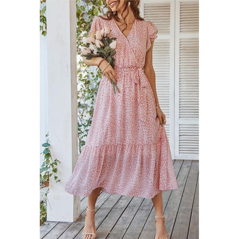 ΑΜΕΣΑ ΔΙΑΘΕΣΙΜΟ: ροζ λεοπάρ κρουαζέ μακρύ φόρεμα FUMIKO