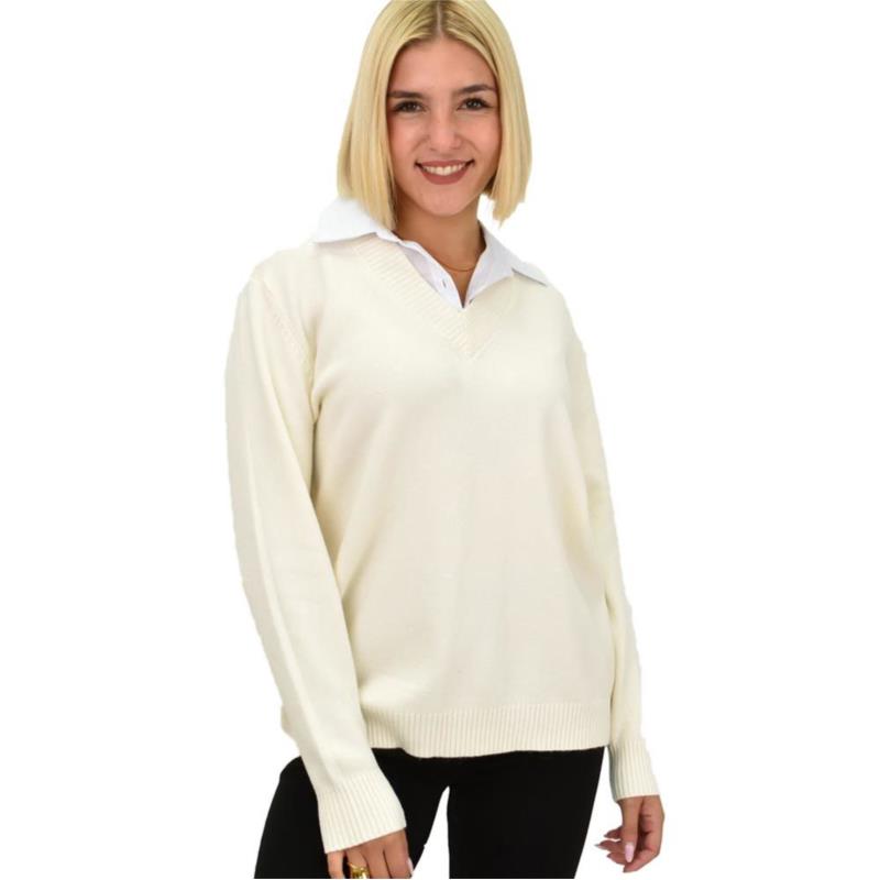 Γυναικεία oversized μπλούζα με γιακά Εκρού 21818