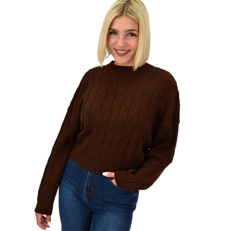 Γυναικείο πλεκτό πουλόβερ με σχέδιο Καφέ 22039