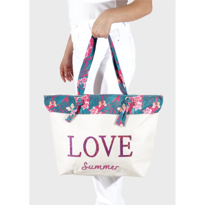 Γυναικεία τσάντα θαλάσσης "LOVE SUMMER" ΠΡΑΣΙΝΟ