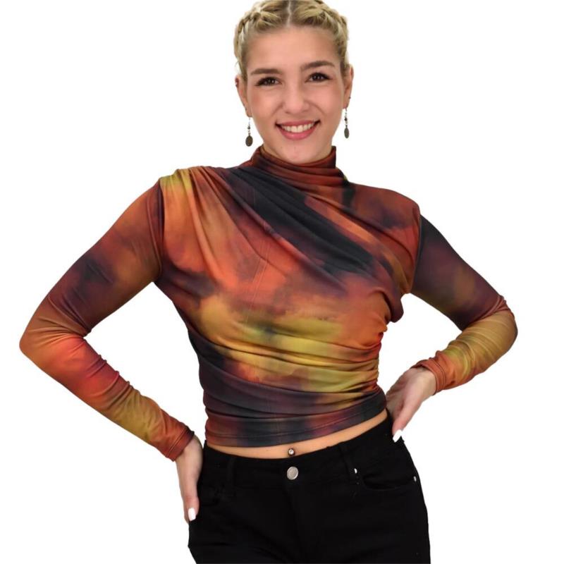 Γυναικεία μπλούζα με σούρες Πορτοκαλί 22095