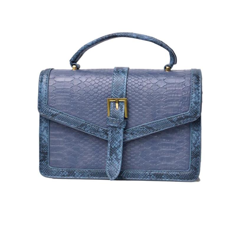 Γυναικεία τσάντα ώμου με σχέδιο κροκό Μπλε Τζιν 22130