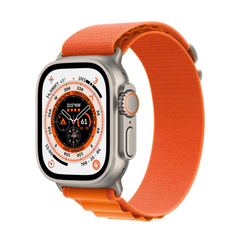 Apple Watch Ultra GPS + Cellular 49mm Titanium Case with Orange Alpine Loop Small