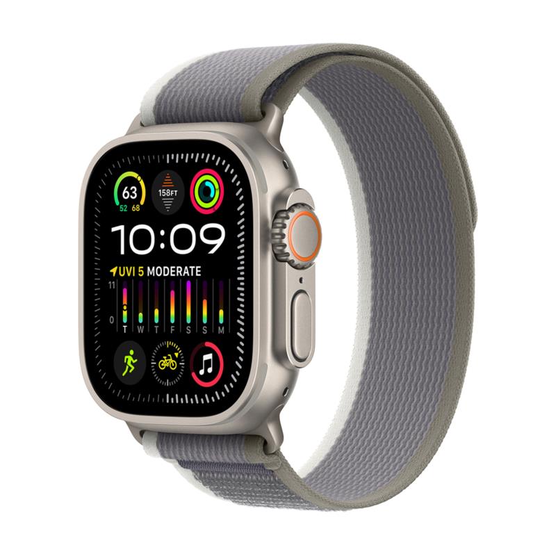 Apple Watch Ultra 2 GPS + Cellular 49mm Titanium Case with Green/Gray Trail Loop S/M